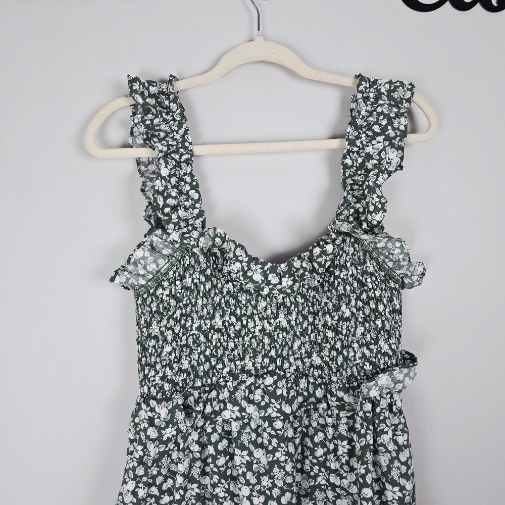 AUREUM Green Floral Smocked Midi Dress Size Large - Picture 4 of 14